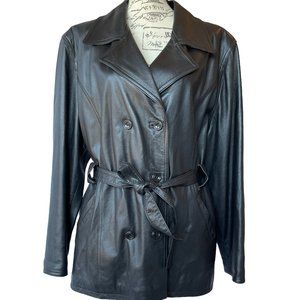 Italian Leather Trench Ladies XL Vera Pelle Misuri Arte del Cuoio Vintage 90s